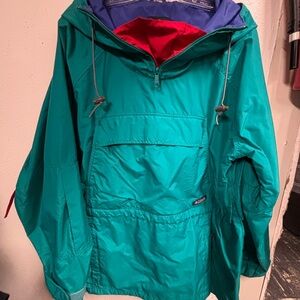 VIntage 90’s Columbia Teal Raincoat with Red and Purple Accents